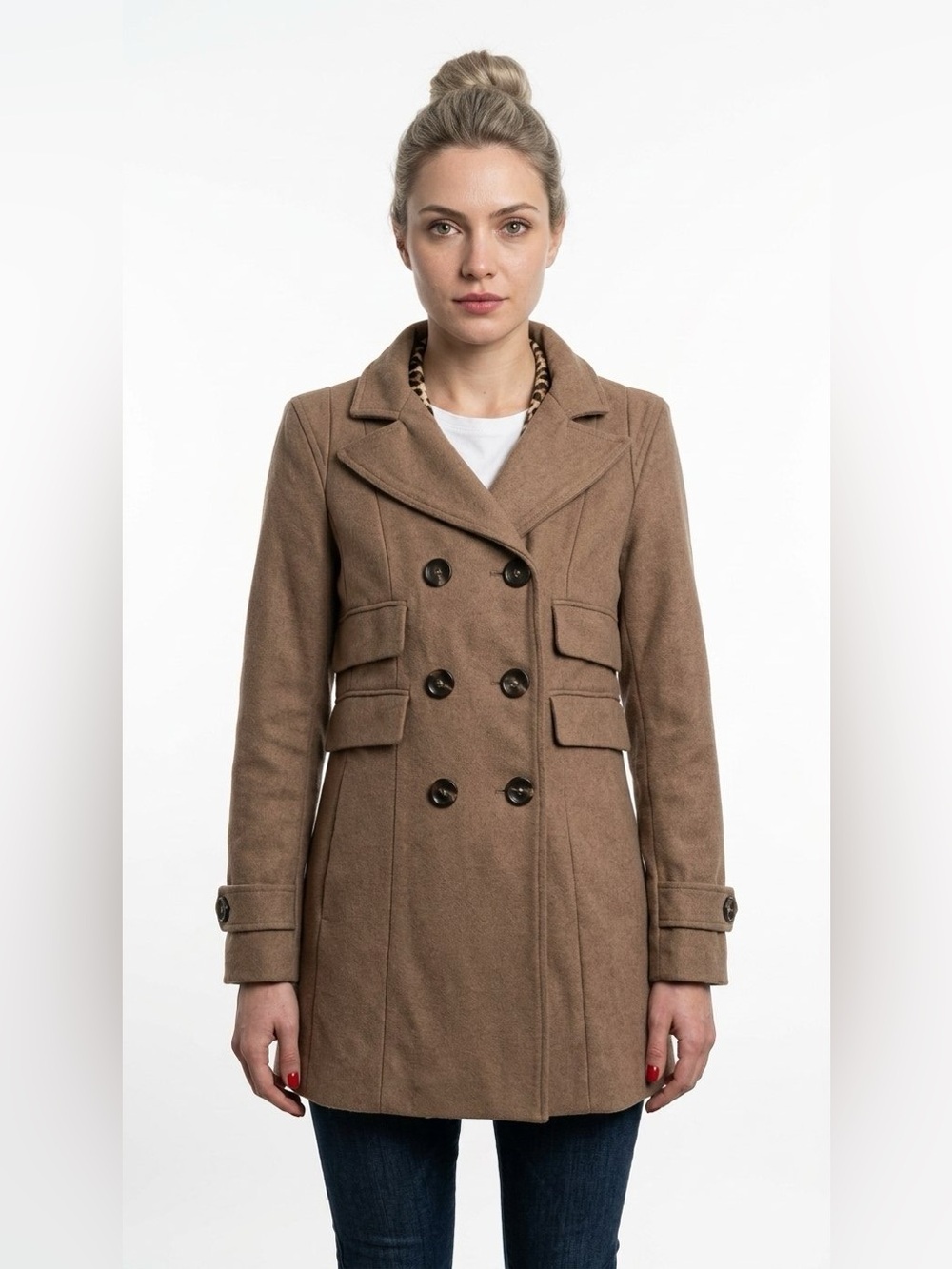 PINK MARTINI COLLECTION WOOL BLEND PEACOAT LEOPARD LINING SIZE SMALL WOMAN